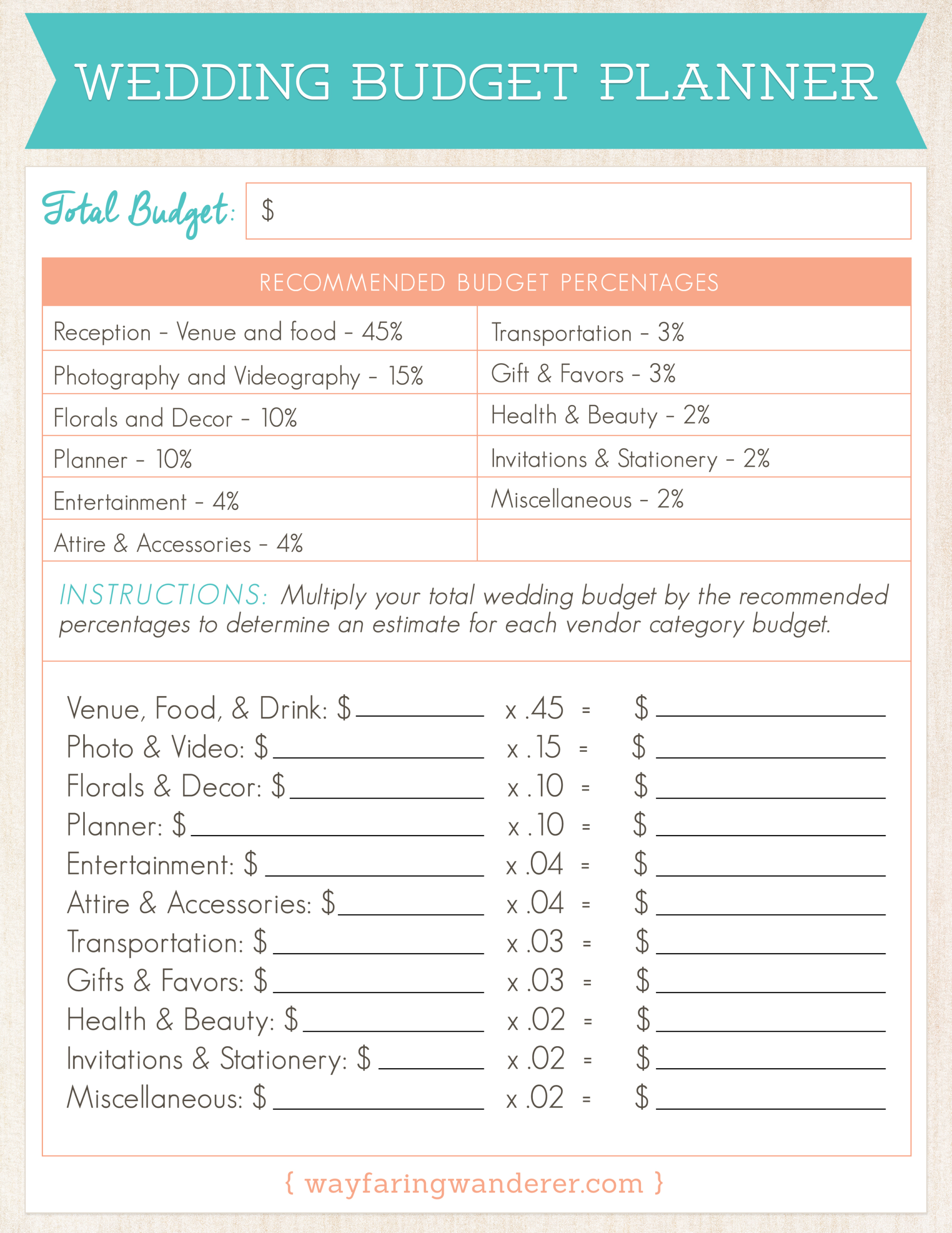 wedding plan budget worksheet